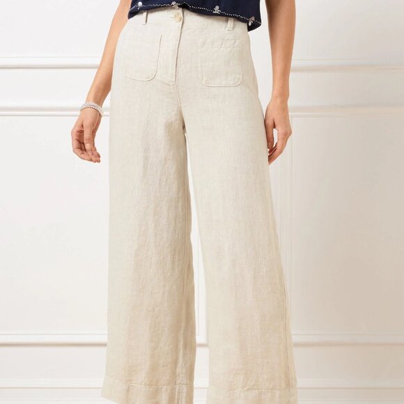 NWT Talbots Women's Sz 8 Wide Crop Patch Pocket Washed Linen Pants 100% Linen - Picture 1 of 11